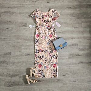 NWT!  JS Collections Magnolia Pleat-Sleeve Gown - Rose Gold Multi